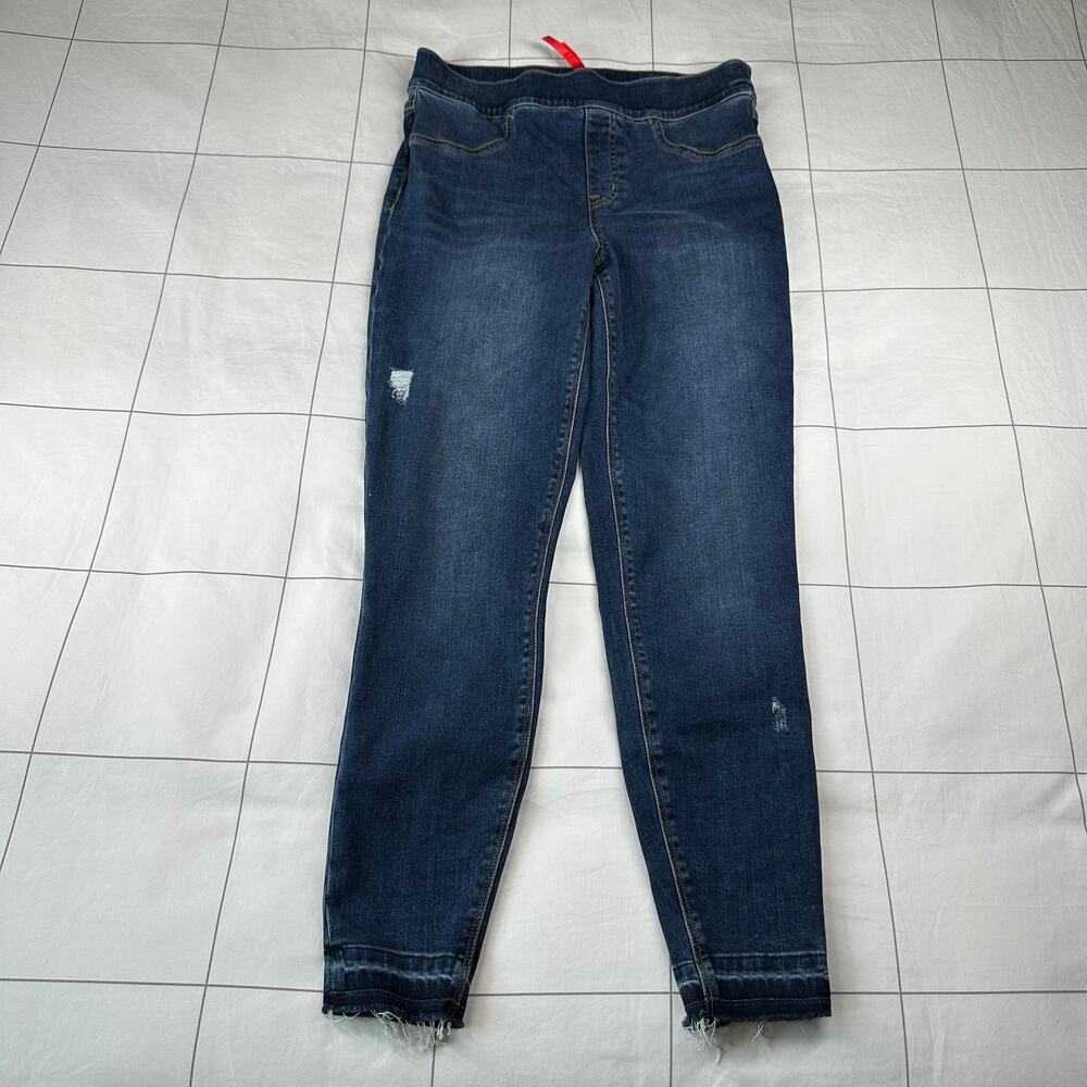 Spanx Jeans Womens Medium Blue Distressed Ankle Skinny Pull On Stretch Medium